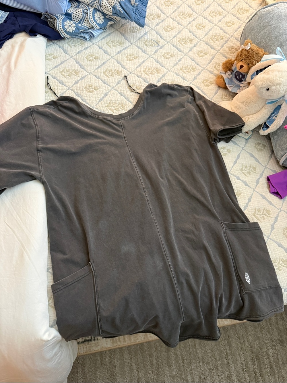 Free People Charcoal Gray Short Sleeve Romper with Front Pockets